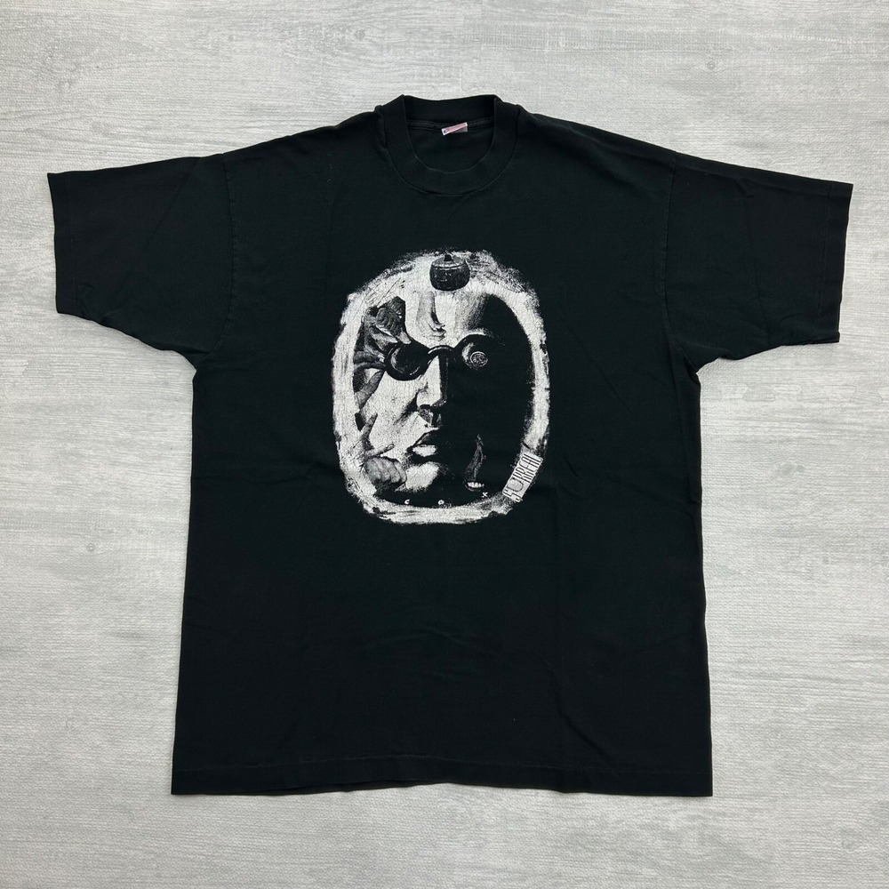 Vintage 90s Surreal Salvador Dali Shirt Size XL Black Art Face Cox Pumpkin Tee